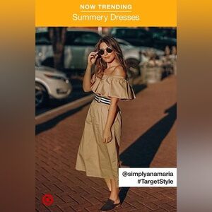 Who What Wear Tan Off-Shoulder Midi Dress